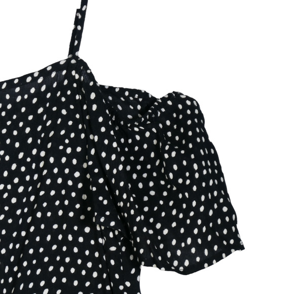 Billabong Blouse Womens Large Black Polka Dot Lightweight Cold Shoulder Boho - Picture 3 of 7